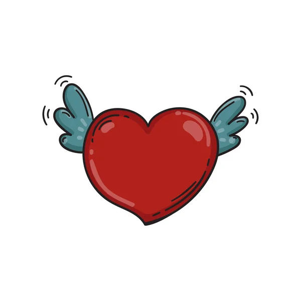 Hart Met Vleugels Cartoon Liefde Symbool Geïsoleerd — Stockvector