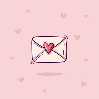 Pembe arka planda kalp damgalı, kalpli bir zarf. Sevgililer Günü