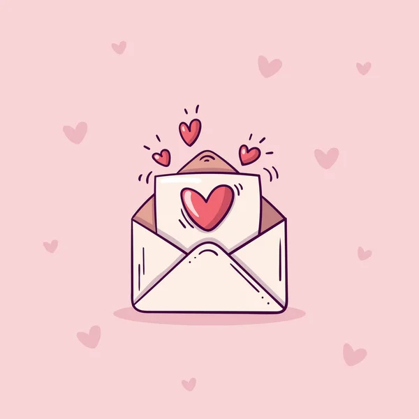 İçinde aşk mektubu olan pembe arkaplanlı, kalpli bir zarf aç. Sevgililer Günü