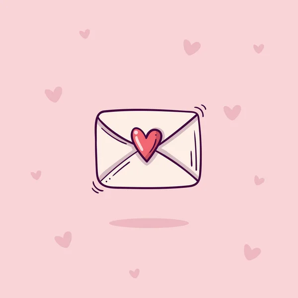 Envelope Com Carimbo Coração Estilo Doodle Fundo Rosa Com Corações —  Vetores de Stock