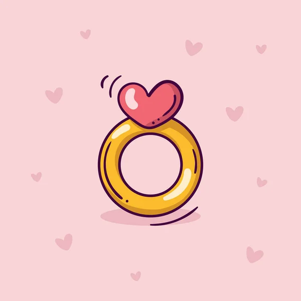 Δαχτυλίδι Χρυσό Ροζ Καρδιά Στυλ Doodle Ροζ Φόντο Καρδιές Ημέρα — Διανυσματικό Αρχείο