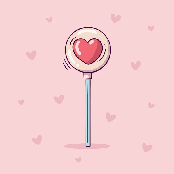 White Lollipop Red Heart Doodle Style Pink Background Hearts Valentines — Stock Vector