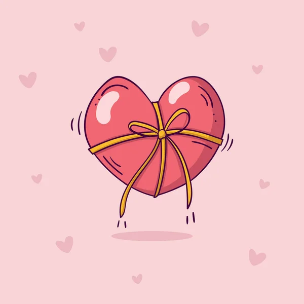 红心是粉红底色黄弓的礼物 — 图库矢量图片