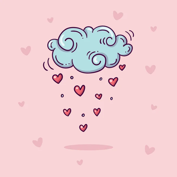 Ilustração Nuvem Com Chuva Corações Vermelhos Estilo Doodle Fundo Rosa —  Vetores de Stock