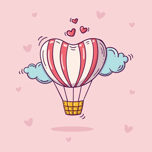 Valentin Plakát Hőlégballonnal Égen Felhőkkel Madarakkal Tartsd Meg Pillanatot — Stock Vector