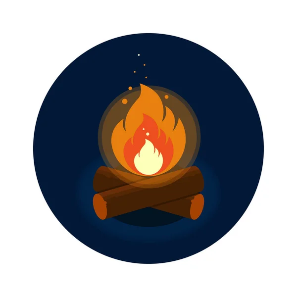 Icon Bright Bonfire Firewood Dark Blue Background Vector Illustration — Stock Vector