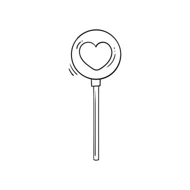 Siyah-beyaz yuvarlak lolipop. Kalbi karalama tarzında..