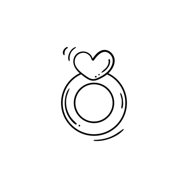 Μαύρο Και Άσπρο Δαχτυλίδι Καρδιά Στυλ Doodle — Διανυσματικό Αρχείο