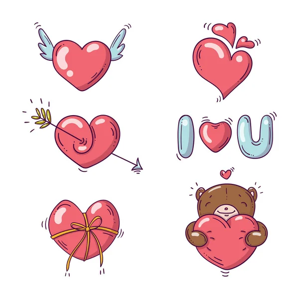 Set de elementos para San Valentín en estilo doodle sobre fondo blanco — Vector de stock