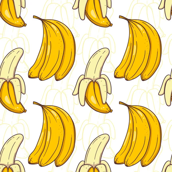 Hand drawn seamless pattern with bananas on white background — Stock Vector