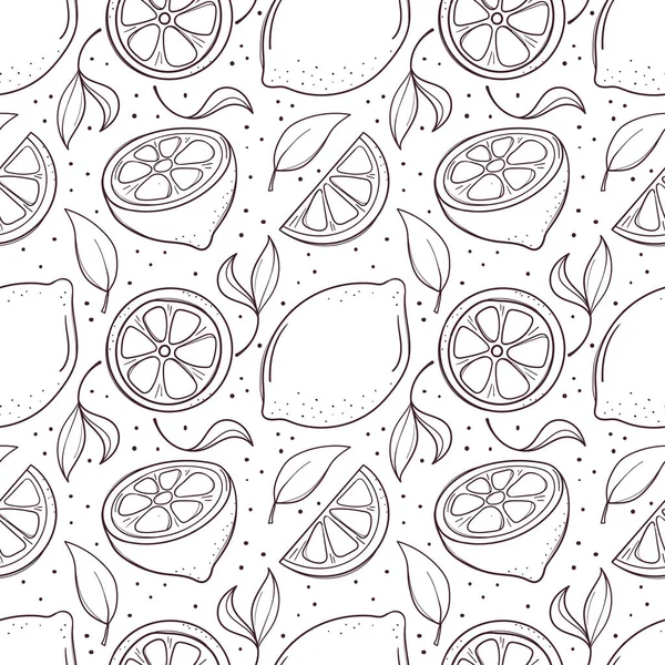 Limonlar ve yapraklarla el çizimi pürüzsüz bir arka plan.