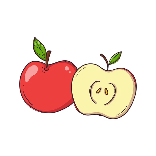 手绘红苹果，白底切果 — 图库矢量图片