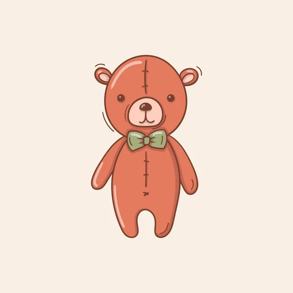 Hand drawn teddy bear with white the bow tie — Stock Vector