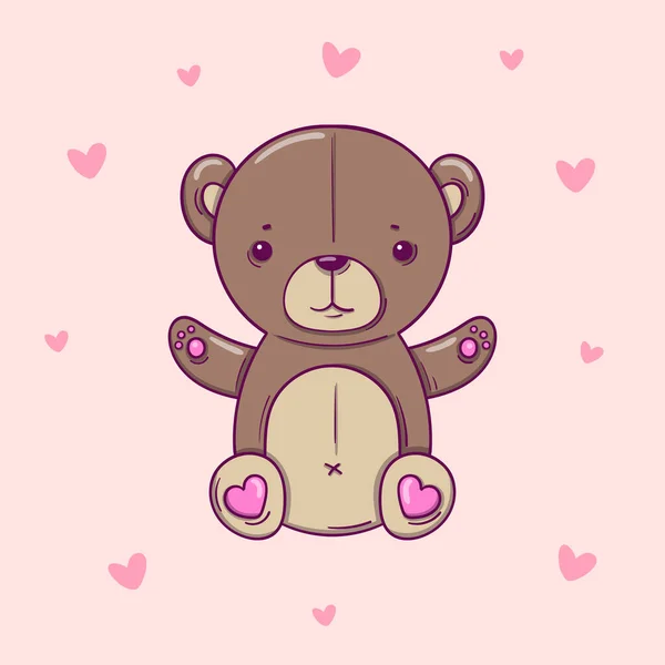 Χειροποίητο αρκουδάκι σε ροζ φόντο με καρδιές Εικονογράφηση Αρχείου