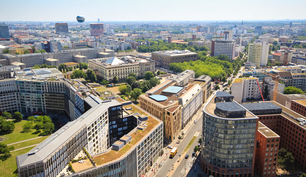Aerial view of Berlin, Germany during beautiful sunny day.