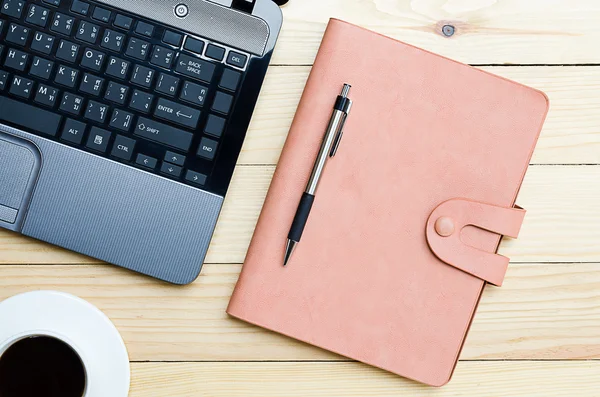 Cuaderno de cuero con pluma — Foto de Stock