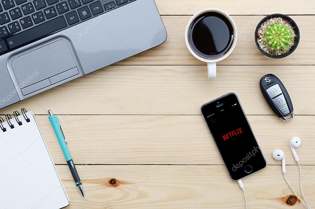 CHIANGMAI, THAILAND -JANUARY 25,2016:Iphone 5s open Netflix application. Netflix is an American provider of on-demand Internet streaming media available founded in 1997 by Marc Randolph and Reed Hastings