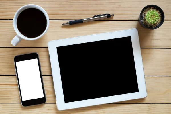 Office workplace with blank screen tablet — Stock Photo, Image