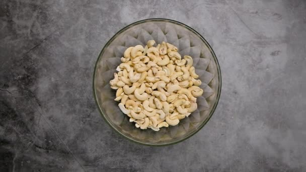 Top View Falling Cashew Nuts Bowl Slow Motion — ストック動画