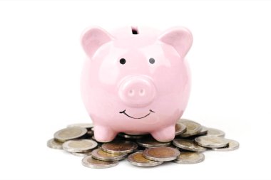 Beyaz arka plan, iş, finans, yatırım, mali planlama üzerine kumbara.