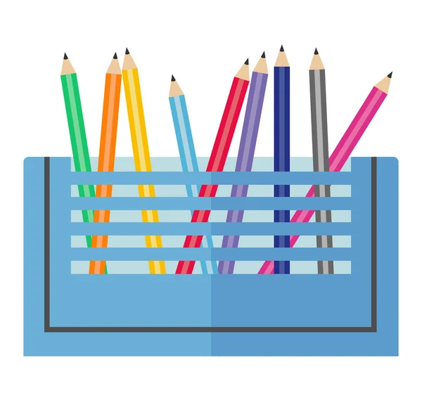 Boîte à crayons avec crayons . — Image vectorielle