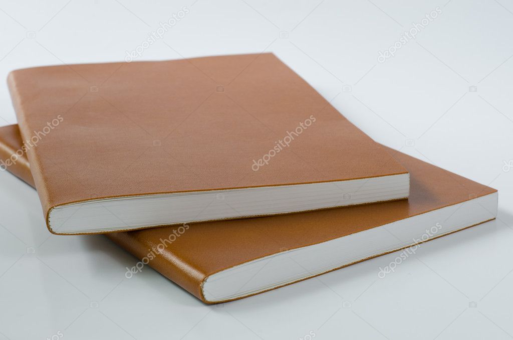 Leather Cover Notebooks On White Background.