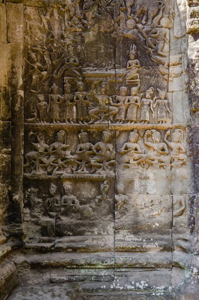 Стіна Скульптури Храму Прома Єдиним Привабливим Храмом Ангкор Області Провінції — стокове фото