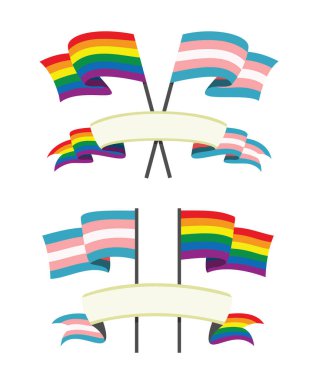 LGBT ve Transeksüel İnsanlar için Renkli Bayraklar ve Kurdeleler.
