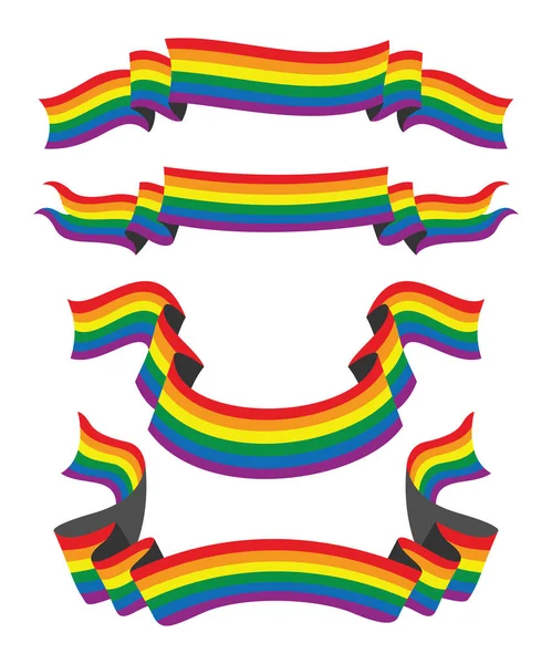 Four Style Ribbons Rainbow Flag Lgbt People — Stock Vector