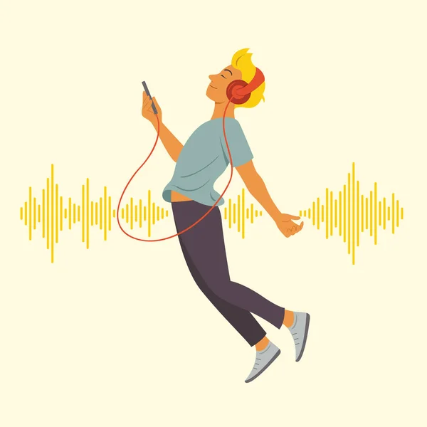 Adam Ses Dalgası Desenli Dinleme Uzayda Asılma Keyfini Çıkartıyor — Stok Vektör