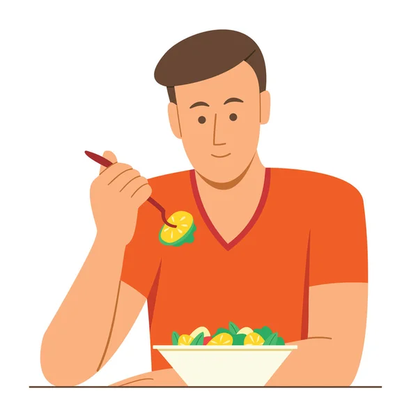 Homem Gosta Comer Salada Para Uma Boa Saúde —  Vetores de Stock