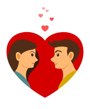 Aşık Adam ve Kadın Yüzyüze Büyük Kalpte Aşkın Sembolü.