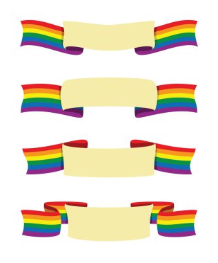 Four Style Ribbons of Rainbow Flag Banner with Copy Space for Words for the LGBT Activity.
