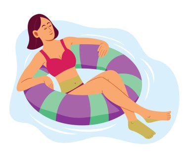 Woman is Enjoy Floating on Inflatable Swimming Ring in Pool for the Summer Lifestyle.
