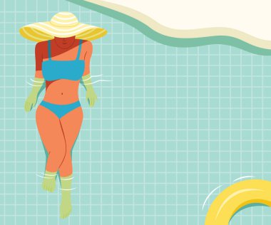 Woman is in the Pool Enjoy Summer Lifestyle with the Sunbath.