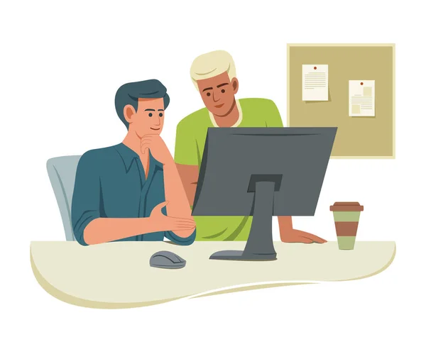 İşçi Erkekler İşbirliği Ofisinde Bilgisayara Bakıyorlar.