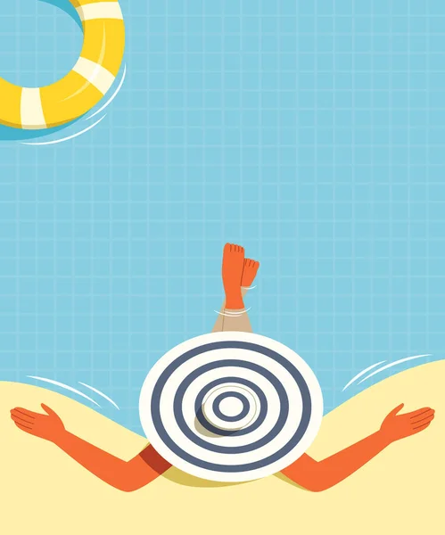 Woman Pool Enjoy Summer Lifestyle Sunbath — Stock Vector