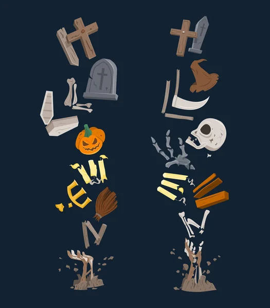 Texto Halloween Forma Partir Elementos Dispersos Halloween — Vector de stock