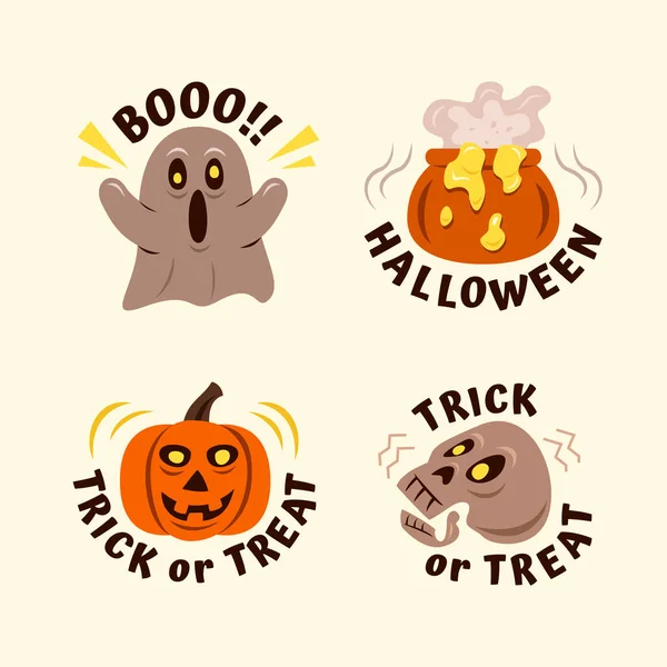 Set Etiquetas Halloween Dibujadas Mano Con Elementos Espeluznantes — Vector de stock