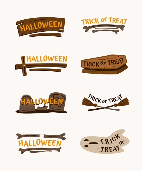 Set Etiquetas Halloween Dibujadas Mano Con Palabras Elementos Espeluznantes — Vector de stock