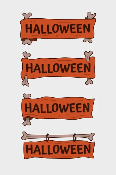 Conjunto Cintas Dibujadas Mano Con Palabras Halloween — Vector de stock