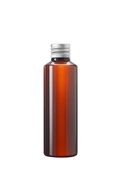 Medicina Bottiglia Cosmetica Vetro Marrone Plastica Con Cappuccio Bianco Isolato — Foto Stock