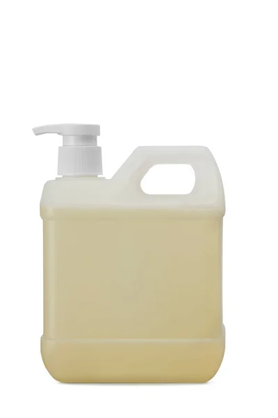 Closeup Gallon Bottle Yellow Soap Refill Droper Pump Isolated White — Stock Photo, Image