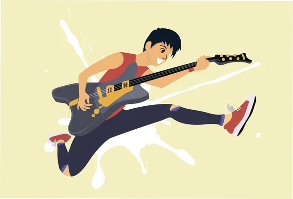 Fröhlicher Junge, der Gitarre spielt — Stockvektor