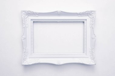 beyaz arkaplanda fotoğraf için beyaz çerçeve, üst görünüm
