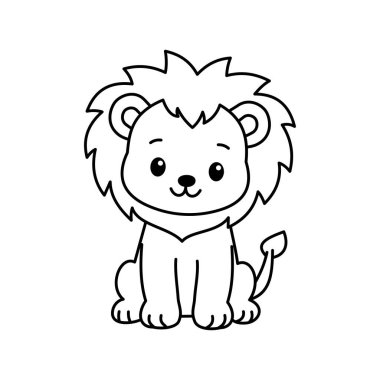 Tatlı çizgi film Aslan boyama kitabı illüstrasyon vektör tasarım şablonları basit ve modern, beyaz arka planda izole