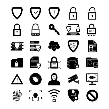 Güvenlik ve Gizlilik Satırı Simgeleri Vektör tasarım şablonlarını basit ve modern konsept olarak belirleyin