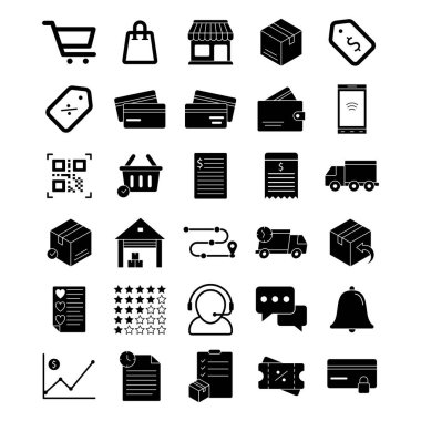 E-ticaret ve Online Shop Line Simgeleri vektör tasarım şablonlarını basit ve modern konsept olarak ayarlayın