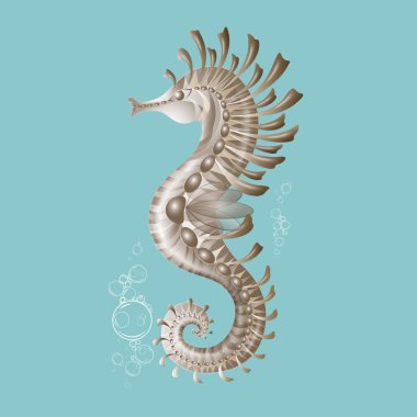 Mavi bir arka plan üzerinde stilize deniz atı