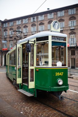 Vintage tarihi tramvay tren, Torino, İtalya
